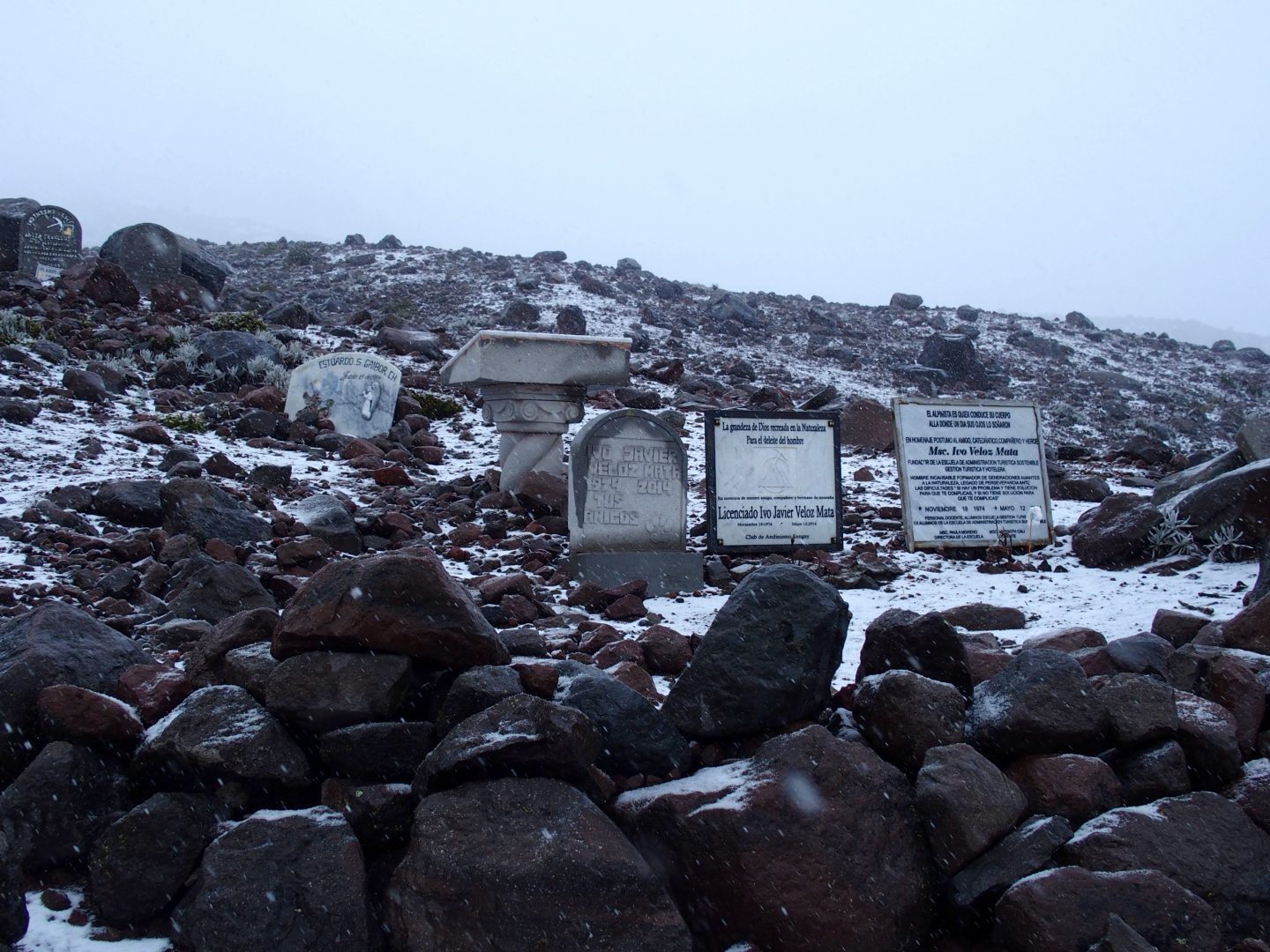 Tombes et mémoriaux sur volcan Chimborazo Equateur