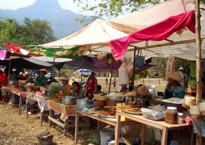 Brochettes poulet sur marché sud-Laos