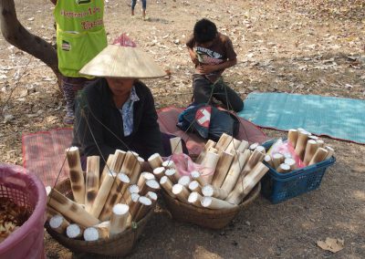 Riz gluant dans bambou marché Laos