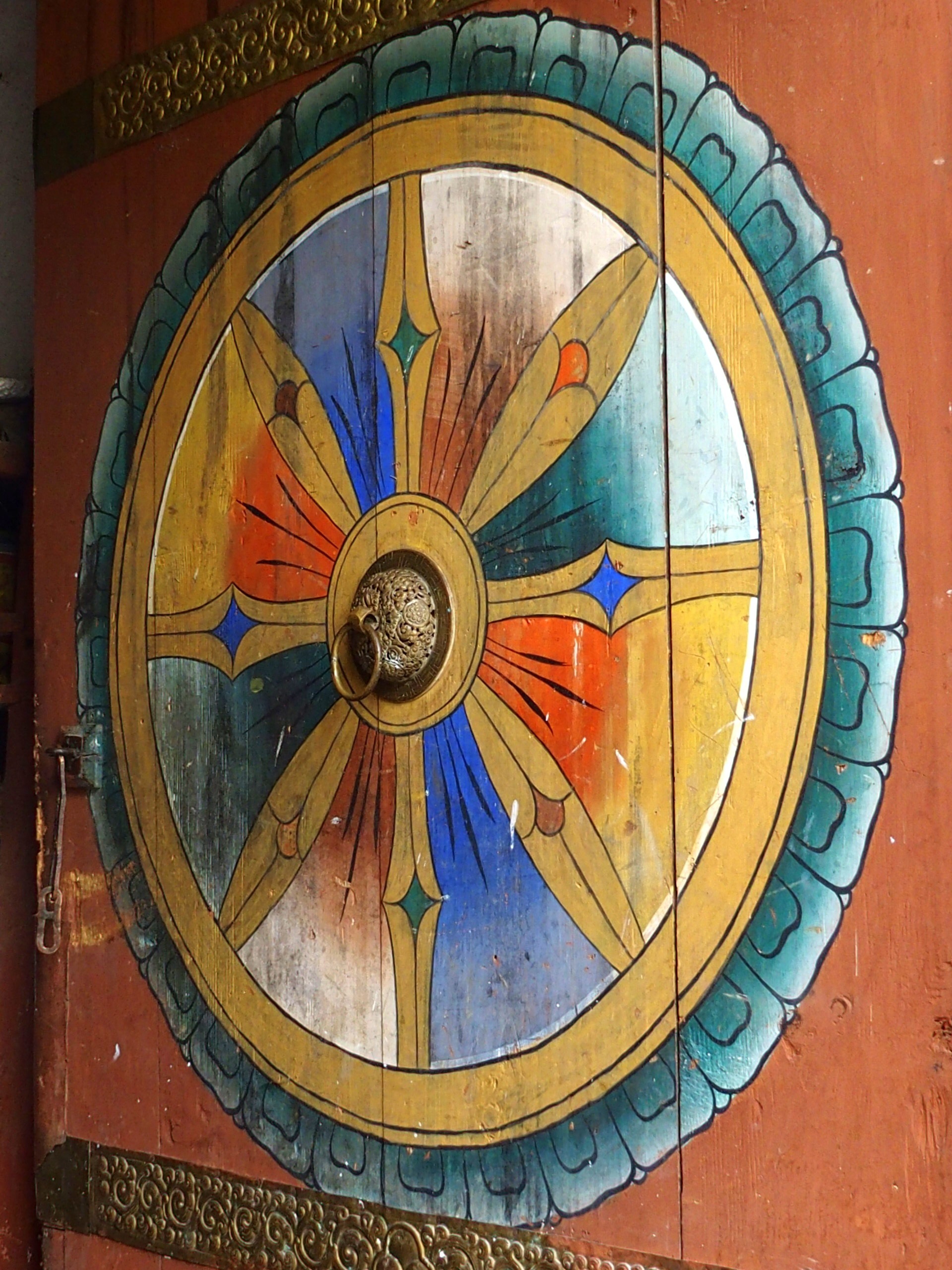 Peinture traditionnelle Roue sur porte Bhoutan.