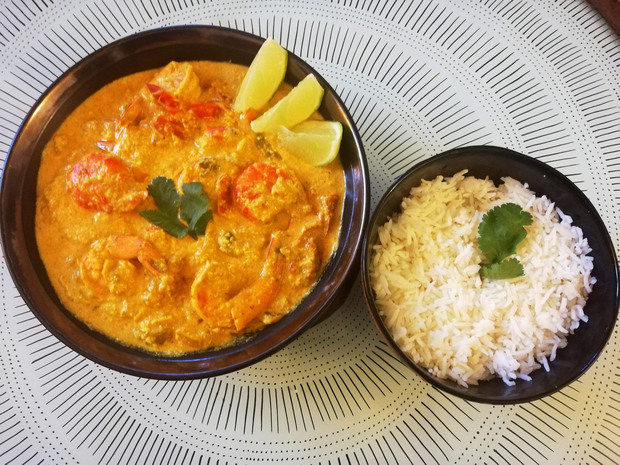 recette de curry de gambas à la noix de coco et riz en Inde