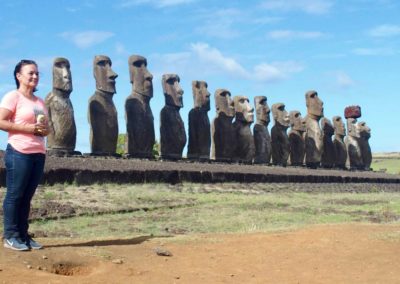 Avec Couinn Couinn devant Moaï Tongariki île de Pâques